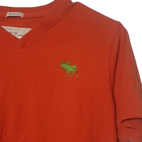 VINTAGE Abercrombie & Fitch Mens Orange T-Shirt XL 100% Cotton Green Moose Logo - Picture 2 of 5
